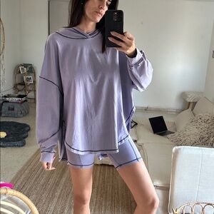 FP Movement by Free People Lavender Hoodie Sweater and biker shorts set.